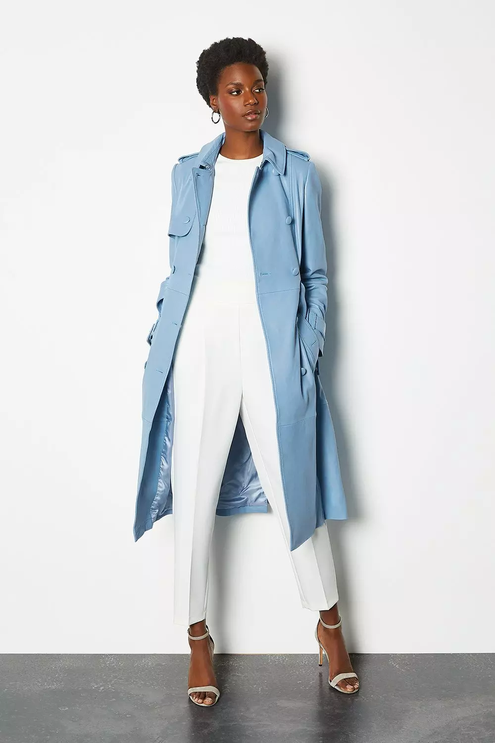 Teal blue shop trench coat